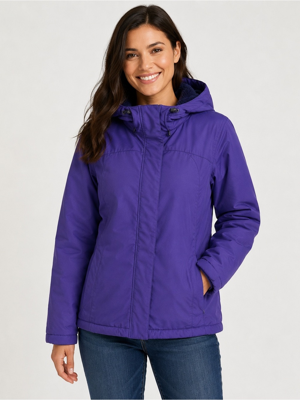 L.L.Bean Purple Fleece-Lined Hooded  Jacket Coat Women’s Large Regular 23x28